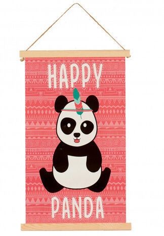 canvasdoek Panda 33 x 54 cm roze/zwart