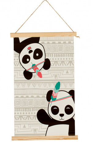 canvasdoek Panda 33 x 54 cm beige/zwart