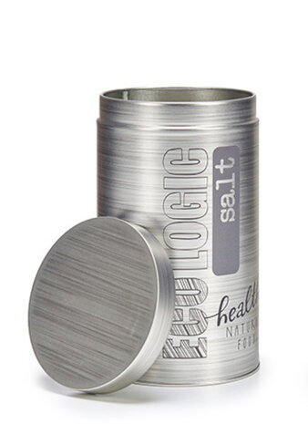 bewaarblik Eco Logic zout 10,8 x 18 cm tin zilver