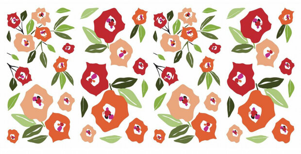 muursticker Floral vinyl groen/rood/oranje 42-delig