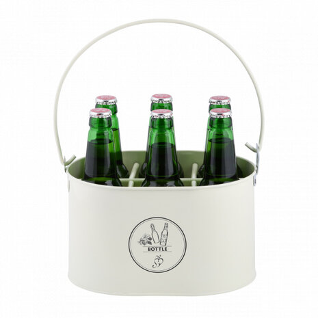flessenkrat met opener 27,7 x 18 cm staal cr&egrave;me