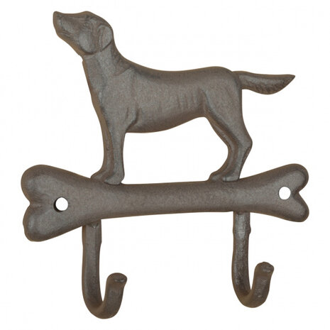 kapstokhaak hond op bot 19,3 cm gietijzer bruin