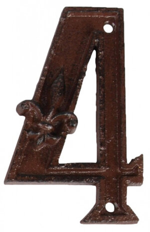 huisnummer 4 11,8 x 8 cm gietijzer donkerbruin