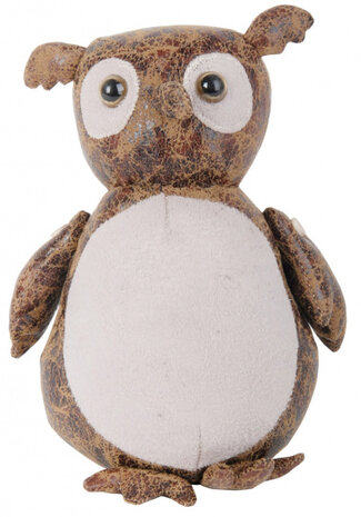 deurstopper uil 16,5 x 22 cm kunstleer bruin