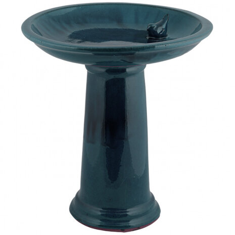 vogelbad op voet 42 x 47 cm keramiek blauw