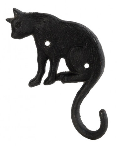 wandhaak kat 15,3 x 15,3 cm gietijzer zwart