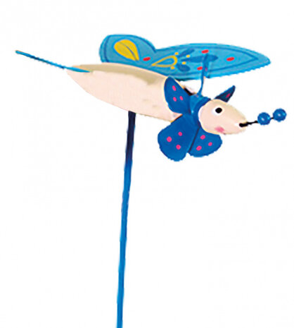 tuinprikker Butterfly 9 x 8 cm hout blauw