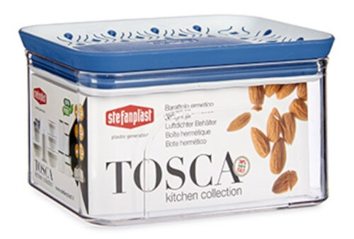 bewaardoos 0,7 liter 10 x 15,5 cm transparant/blauw