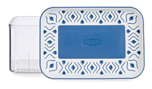 bewaardoos 0,7 liter 10 x 15,5 cm transparant/blauw