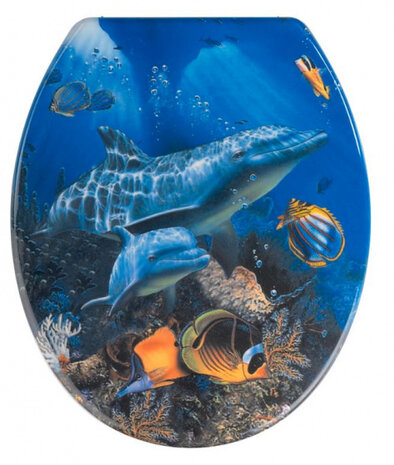 toiletbril Zeeleven 38 x 42 cm ovaal blauw/wit