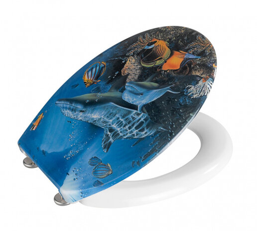 toiletbril Zeeleven 38 x 42 cm ovaal blauw/wit