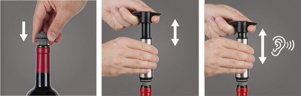 wijnpomp Wine Saver RVS zilver 3-delig