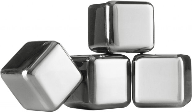 koelstenen Whiskey 3 cm staal zilver 4 stuks