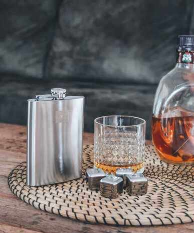 koelstenen Whiskey 3 cm staal zilver 4 stuks