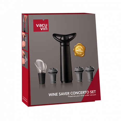 wijnpomp Concerto vacu&uuml;m rubber zwart 5-delig