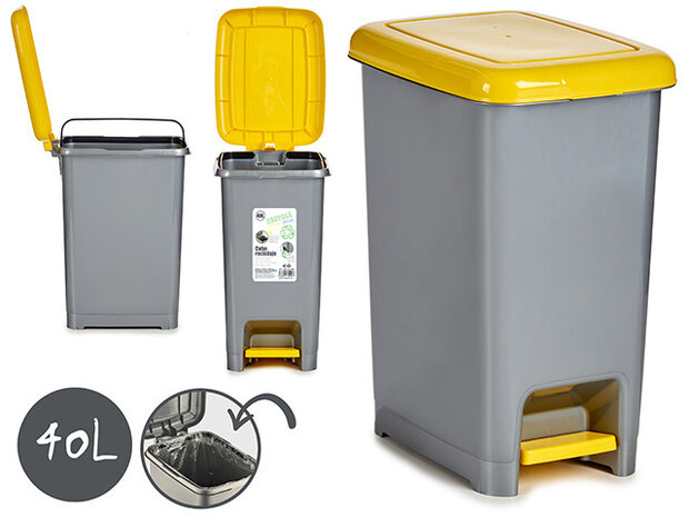 pedaalemmer 40 liter 42,5 x 31 x 55,5 cm zilvergrijs/geel