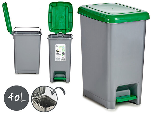 pedaalemmer 40 liter 42,5 x 31 x 55,5 cm zilvergrijs/groen