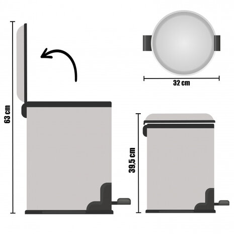 pedaalemmer 12 liter 63 x 32 cm RVS zilver/zwart