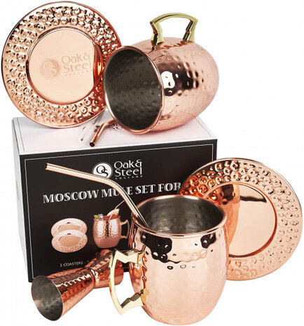 cocktailmok Moscow Mule 550 ml RVS ros&eacute;goud 8-delig