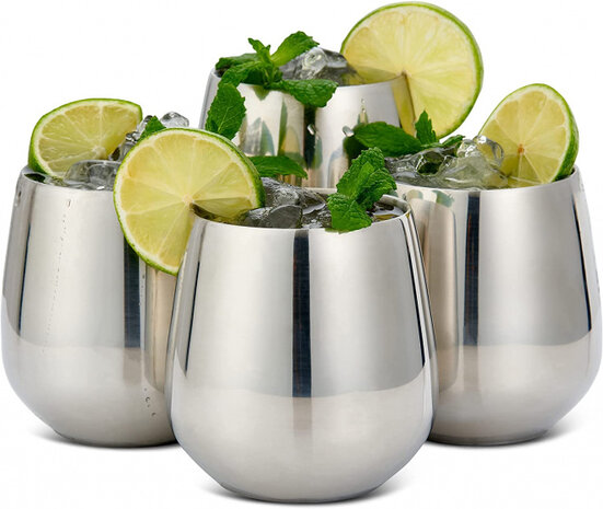cocktailmok 350 ml 9,8 cm RVS zilver 9-delig
