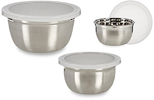 lunchboxenset 25 x 13 cm RVS zilver/wit 3-delig