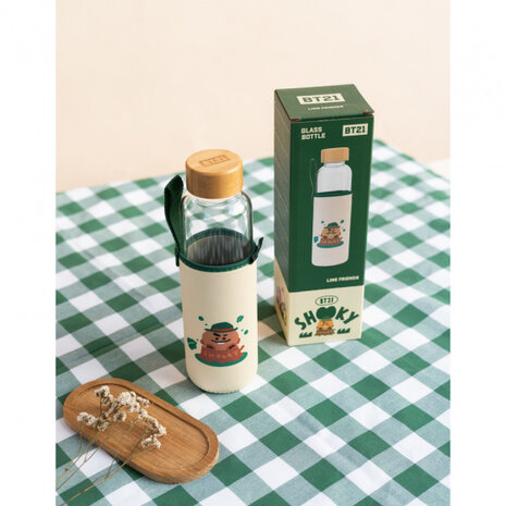 drinkfles Shooky 500 ml 7 x 23,5 cm glas transparant/beige