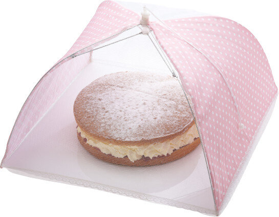 vliegenkap 41 x 41 cm polyester/staal roze/wit