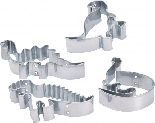 uitsteekvormen dinosaurus 9 x 8 cm RVS zilver 4 stuks