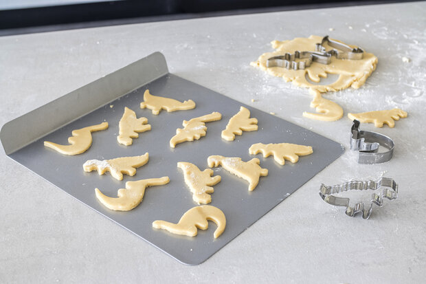 uitsteekvormen dinosaurus 9 x 8 cm RVS zilver 4 stuks