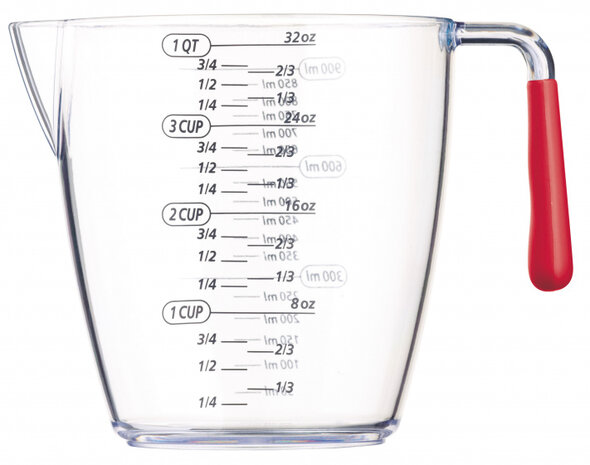 maatbekerset 200/400/900 ml acryl rood 3-delig