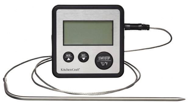 kookthermometer digitaal 8 x 8 cm RVS zilver/zwart