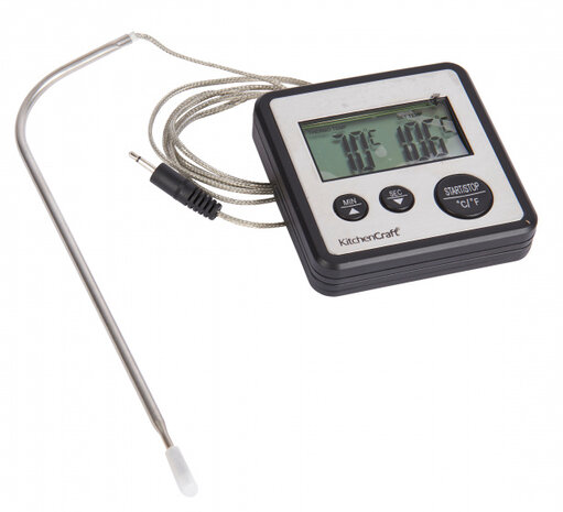 kookthermometer digitaal 8 x 8 cm RVS zilver/zwart