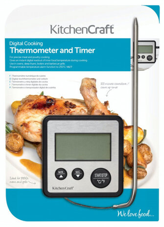 kookthermometer digitaal 8 x 8 cm RVS zilver/zwart