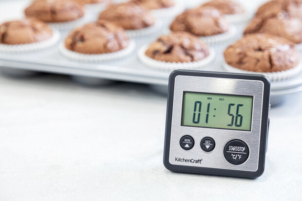kookthermometer digitaal 8 x 8 cm RVS zilver/zwart