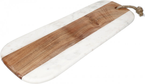 serveerplank Naturals 20 x 44 cm marmer/hout wit