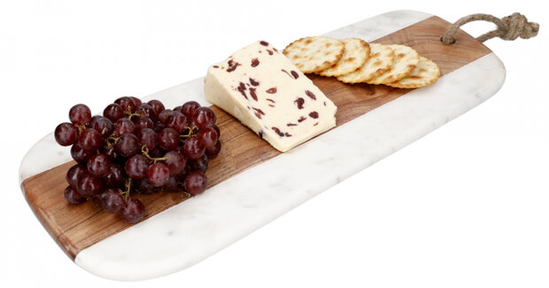 serveerplank Naturals 20 x 44 cm marmer/hout wit