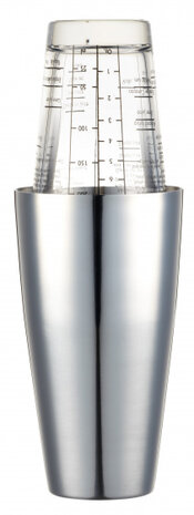 cocktailshaker Boston&nbsp;400 ml RVS/glas zilver