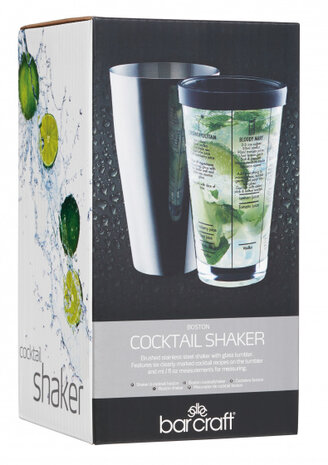 cocktailshaker Boston&nbsp;400 ml RVS/glas zilver
