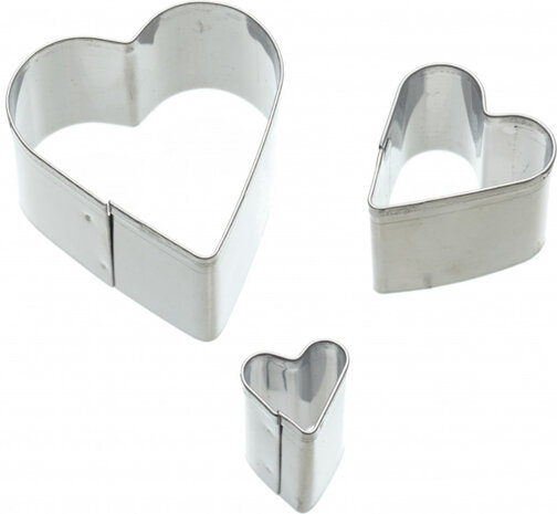 uitsteekvormen hart 10-30-45 mm RVS zilver 3 stuks