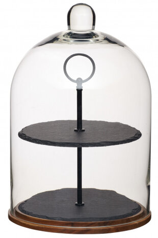 etag&egrave;re 2-laags 22 x 31 cm leisteen/glas zwart 2-delig