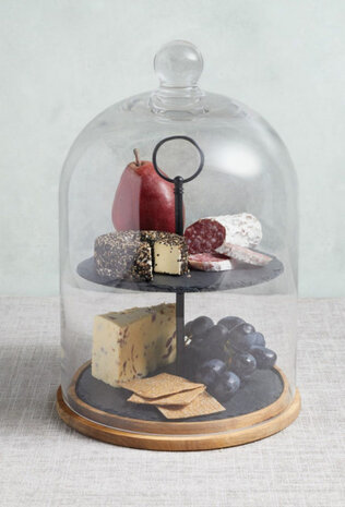 etag&egrave;re 2-laags 22 x 31 cm leisteen/glas zwart 2-delig