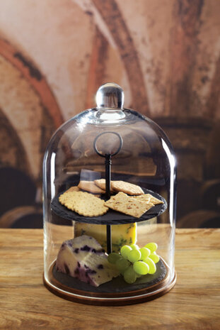 etag&egrave;re 2-laags 22 x 31 cm leisteen/glas zwart 2-delig