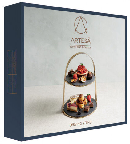 etag&egrave;re 2-laags 29,5 x 35 cm leisteen/staal zwart/goud