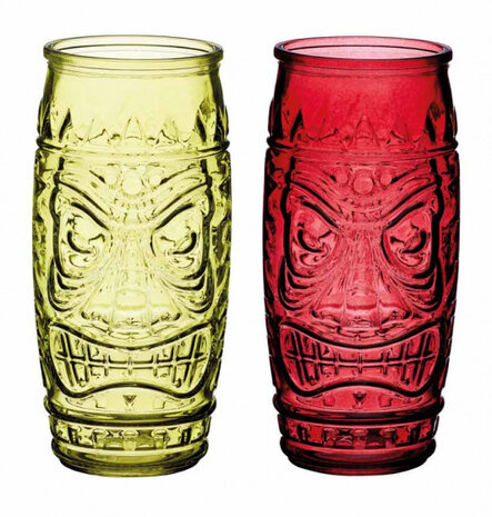 cocktailglazen Tiki 650 ml glas groen/rood 2 stuks
