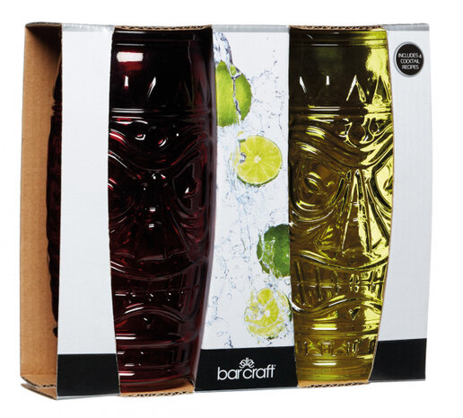 cocktailglazen Tiki 650 ml glas groen/rood 2 stuks