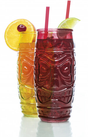 cocktailglazen Tiki 650 ml glas groen/rood 2 stuks