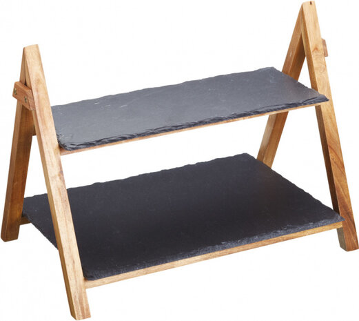 etag&egrave;re 2-laags 40 x 25 x 30 cm leisteen/hout zwart/naturel