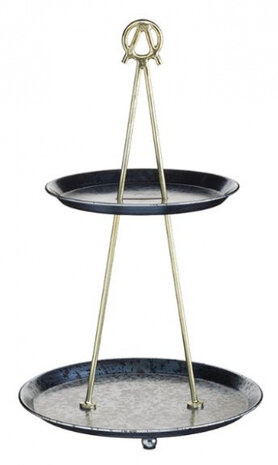 etag&egrave;re 2-laags 26 x 42 cm blauw/messing