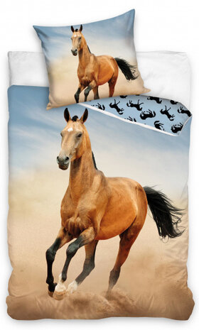 dekbedovertrek Horse junior 140 x 200/70 cm katoen bruin