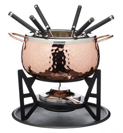 fondueset 19 x 16 x 23,5 cm RVS koper 10-delig